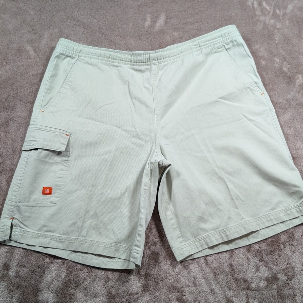 Nike Cargo Shorts Mens L Khaki Beige Elastic Waist Twill Relaxed Fit 9 Inseam